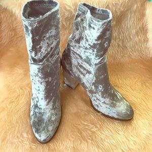 Silver Crushed Velvet Heeled Sock Boots